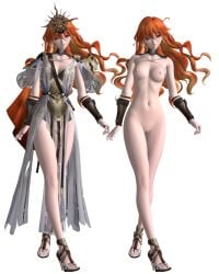 armor_plates augusta_(wuthering_waves) black_ring brown_vambraces chestplate choker clothed_female clothed_female_nude_female female golden_armor golden_earrings golden_headwear golden_wreath high_cut_shorts high_heel_sandals lean_figure lendinhvobattinh long_hair model nude_female orange-red_hair pale-skinned_female pauldrons pussy red_eyes render sharp_eyes silver_armor sleeveless_topwear slender_body small_breasts solo_female star-shaped_earrings tall_female thumb_ring vambraces waist-length_hair white_skirt wuthering_waves