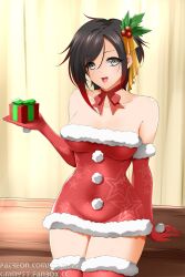 christmas_outfit kimmy77 reddish_hair ruby_rose rwby silver_eyes