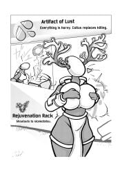 1girls 2022 artificer_(risk_of_rain) big_breasts breast_expansion breasts clothed comic female gameplay_mechanics heart helmet hi_res holding_breasts horns item_description monochrome risk_of_rain risk_of_rain_2 zoquete