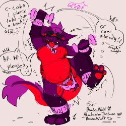 1:1 2025 accessory anthro biped black_sclera blush bodily_fluids body_control breath clothed clothing cock_ring collar cum cursed dialogue digital_media_(artwork) dragon drooling english_text exercise exhausted fur furred_dragon furred_scalie genital_fluids glo gloedik hi_res jewelry lock long_tail male multi_eye multicolored_body multicolored_fur multicolored_tail mythological_creature mythological_scalie mythology open_mouth orgasm_denial padlock panting penis_accessory penis_jewelry purple_body purple_fur red_body red_fur saliva scalie signature simple_background slightly_chubby solo speech_bubble story story_in_description sweatband tail text tongue tongue_out toony