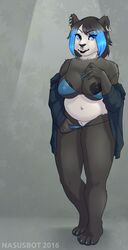 2016 anthro bear big_breasts bikini black_fur black_hair blue_eyes blue_hair breasts clothed clothing ear_piercing facial_piercing female fur hair hi_res hoodie inviting jacket kenumi kenumi_zhiqiang_(kenumi) lip_piercing looking_at_viewer mammal nasusbot navel navel_piercing nipple_slip nipples nose_piercing painted_claws panda partially_clothed piercing pussy simple_background slightly_chubby smile solo swimsuit thick_thighs thong white_fur