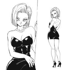 1girls android android_18 dragon_ball dragon_ball_z ghouse monochrome