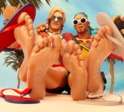 2boys 3d 3d_(artwork) arm_around_partner arms_around_partner barefoot beach beach_background blonde_hair bracelet bracelets clothed crossed_ankles crossed_feet dangling_flip_flop dreadlocks facial_hair fanny_pack feet_fetish feet_focus fingerless_gloves flip_flops foot_fetish foot_focus fortnite fortnite:_battle_royale gay goatee gold_necklace gold_teeth hand_on_partner's_shoulder hand_on_shoulder hands_on_shoulders jonesy_(fortnite) king_krab lifeguard light-skinned_male light_skin looking_at_viewer low-angle_view male male/male male_feet male_focus male_foot_fetish male_only male_soles mrgtsfloop necklace palm_tree shaka shaka_sign shark_tooth_necklace shirtless shirtless_male side_by_side sitting soles soles_fetish soles_focus sun_tan_specialist sunglasses sunscreen sunscreen_on_face tank_top tanktop tattoos tattoos_everywhere teal_hair whistle_around_neck
