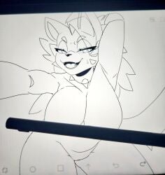 big_breasts breasts censor_bar censored censored_nipples five_nights_at_freddy's fnaf furry roxanne roxanne_wolf_(fnaf) ryuuuk1 sketch solo