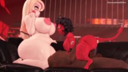 1boy 2girls 3d 3d_animation ambiguous_penetration animated big_breasts black_hair blonde_female blonde_hair charlie_morningstar_(hazbin_hotel) cowgirl_position cunnilingus dark-skinned_male dark_skin demon demon_girl demon_tail female_on_top ffm_threesome hazbin_hotel helluva_boss human human_on_humanoid humanoid interspecies leviantan581re long_hair medium_hair millie_(helluva_boss) no_sound nude nude_female nude_male pale-skinned_female penetration red_body sex source_filmmaker straight tagme tail threesome video voluptuous voluptuous_female white_body wobbling_ass