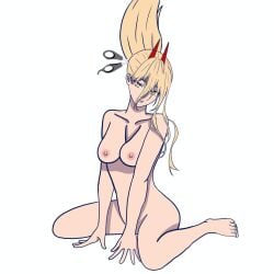 blonde_female blonde_hair breasts chainsaw_man cutting_hair female grabbing_hair haircut horns long_hair naked naked_female on_the_floor power_(chainsaw_man) scissors