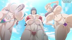 3girls areola ass bikini blonde_hair blue_hair breasts brown_eyes busty cleavage condom ero-enzo female female_only hourglass_figure huge_ass huge_breasts hyuuga_hinata milf mother mother-in-law_and_daughter-in-law naruto navel nipple_bulge nipples red_hair rtenzo sling_bikini stomach_tattoo swimsuit tattoo tongue tongue_out tsunade uzumaki_kushina voluptuous