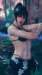 1girls alluring athletic_female bikini black_hair descent_into_subconciousness_(stage) envy15re2lm female_abs fit_female kitsune_marks kunimitsu_ii kunoichi lavender_eyes medium_breasts namco pareo tekken tekken_8