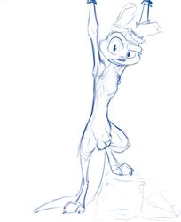 animal_genitalia balls daxter digitigrade front_view fully_sheathed jak_and_daxter looking_at_viewer male male_only mammal monochrome mustelid nude ottsel raised_arm raised_eyebrows sheath sketch solo stare step_pose weaselgrease