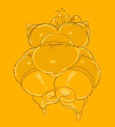 anthro arms_behind_head breasts f.l.u.d.d. fat female huge_belly huge_breasts mario_(series) nintendo nsfwoaf pussy robot super_mario_sunshine thick_thighs video_games wide_hips