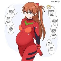 asuka_langley_sohryu english_text ginger ginger_hair ginger_hair_female neon_genesis_evangelion pregnancy pregnant pregnant_belly pregnant_female red_latex red_latex_suit