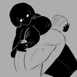 1boy 1boy1girl 1girls big_breasts black_body black_eyes black_hair black_skin breasts cum cum_on_breasts cum_on_clothes entity female handjob huge_boobs huge_breasts humanoid laying_on_thighs male monster naked nate_hand_gesture nipples shorter_than_30_seconds sound staring staring_at_viewer tagme video void