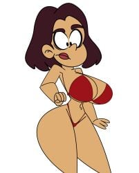 1girls barefoot belly_button bikini breasts brown_hair candace dark-skinned_female dark_skin earrings female female_focus female_only gothboi lipstick mascara mature mature_female milf nickelodeon nicktoons panties red_bikini red_panties simple_background solo solo_female solo_focus standing the_loud_house thick thick_thighs