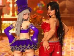 2girls back_view big_breasts capcom_fighting_jam embarassed fatal_fury happy ingrid_(capcom) lesbian mai_shiranui maid_uniform official_alternate_costume shy small_breasts standing street_fighter street_fighter_6