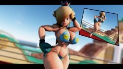1girls 3d 3d_(artwork) big_breasts bikini blue_eyes boxing boxing_gloves boxing_ring breasts cleavage crown cyan_bikini cyan_boxing_gloves cyan_gloves earrings female female_focus female_only fighting_ring gloves hair_over_one_eye huge_breasts kabalmystic_(style) large_breasts lips long_hair mario_(series) milf nintendo platinum_blonde_hair princess_rosalina solo solo_female solo_focus star_earrings thick thick_thighs thighs wide_hips