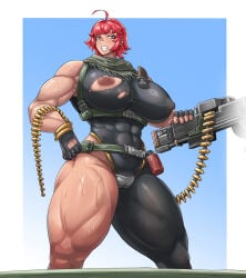 1girl abs absolute_unit female female_only muscular_female one_breast_out torn_clothes