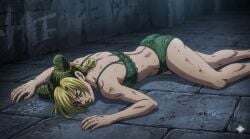 1girls ai_generated ass bra butt closed_eyes damaged damsel_in_distress defeated defeated_heroine eyes_closed female female_focus female_only femsub gemini green_hair half-dressed half_naked half_nude half_nude_female injured injury jojo's_bizarre_adventure jojo_no_kimyou_na_bouken jolyne_cujoh jolyne_kujo knocked_out lenceria lingerie lingerie_bra lingerie_only lingerie_panties lipstick medium_boobs medium_breasts medium_tits nice_ass panties passed_out sleeping stone_ocean strong_female strong_woman thick_thighs thighhighs tired_expression tired_eyes tired_look underwear
