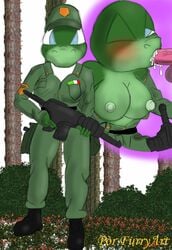 big_breasts breasts clothing drag fellatio male_focus military military_uniform nipples oral penis por_furryart_(artist) reptile scalie sex snake soldier unbuttoned_shirt uniform viper_(species)