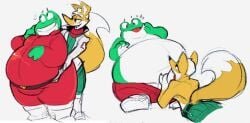 2017 amphibian anthro bashful belly big_belly blush blush_lines boot_(artist) boots canid canine clothing duo fellatio flirting footwear fox fox_mccloud frog fur furry_tail green_body green_clothing green_skin huge_belly jacket looking_at_another male male/male mammal nintendo obese obese_anthro obese_male oral overweight overweight_anthro overweight_male penile red_clothing red_scarf red_suit scarf sex shoes simple_background slim slim_anthro slim_male slippy_toad smile star_fox suit tail toad_(frog) topwear uniform white_background white_body white_clothing white_fur white_jacket white_skin white_topwear yellow_body yellow_fur