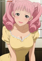 1girls ai_generated blush blush_lines blushing breasts brown_eyes clothed clothing curled_hair curly_hair detailed_background deviantart_link eyelashes female female_only fully_clothed light-skinned_female light_skin lipstick medium_breasts medium_hair miwako_sakurada paradise_kiss pink_blush pink_eyebrows pink_hair pink_lips slim_waist solo straight_bangs thin_eyebrows thin_waist twintails twirling_hair waist watermark