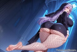 1girl ai_generated asama_miya big_breasts female mature_female nun nun_outfit purple_hair revoaru sekirei thick_thighs thighs