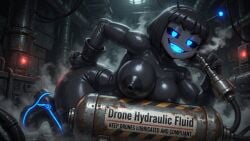 ai_generated antenna_hair antennae_(anatomy) big_breasts boots breasts drone female female_only implied_inflation latex lube nipples robot robot_girl rubber rubber_creature smug