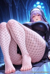 1girl ai_generated asama_miya big_breasts female female_only mature_female nun nun_outfit purple_hair revoaru sekirei thick_thighs thighs