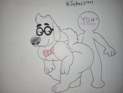 2023 20th_century_fox 20th_century_studios 2boys anon anonymous_character anonymous_male anthro ass before_sex big_ass big_butt bullwinkle_studios canid canine domestic_dog drawing_on_paper dreamworks dreamworks_animation english_text fat_ass fat_butt gay glasses jay_ward_productions jaybeazd ludoroo male male_only mammal mr._peabody mr._peabody_&_sherman pacific_data_images rocky_and_bullwinkle smile text traditional_media_(artwork) wallarudo white_body white_fur white_hair white_skin yaoi