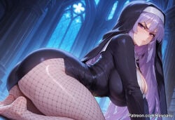 1girl ai_generated asama_miya big_breasts female female_only mature_female nun nun_outfit purple_hair revoaru sekirei thick_thighs thighs