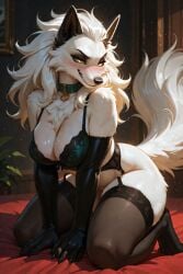 1girls ai_generated anthro anthro_female cremis digitigrade female lonna_(scorpianpp) original_character palworld scorpianpp self_upload stable_diffusion white_fur white_hair yellow_eyes