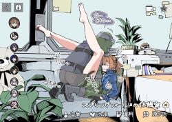 1boy 1girls ambiguous_penetration barefoot brown_hair clothing couch dubious_consent eyes_closed female gameplay_mechanics girls'_frontline girls'_frontline_2:_exilium implied_penetration implied_sex indoors japanese_text legs_up long_hair male missionary_position reclining sex springfield_(girls'_frontline) springfield_(girls'_frontline_2) sugac sweat sweatdrop text varjagers_(girls'_frontline_2)
