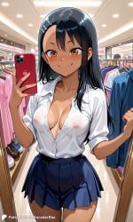 1girls ai_generated breasts casual casual_nudity cleavage covered_nipples encoder female female_only hayase_nagatoro indoors mirror mirror_selfie nipples no_bra please_don't_bully_me,_nagatoro public public_nudity school_uniform selfie shirt shop skirt smartphone solo standing store taking_picture tanlines uncensored