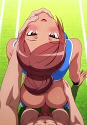 accurate_art_style ai_generated animated athletic_female brown_eyes brown_hair buruma dark_skin dumbbell_nan_kilo_moteru? hair_ornament hairbun naked petite small_breasts sports_bra tagme toned_female uehara_ayaka video