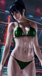 1girls alluring athletic_female bikini black_and_red_and_purple_hair envy15re2lm female_abs fit_female kunimitsu_ii kunoichi lavender_eyes namco tekken tekken_8 watermelon_bikini