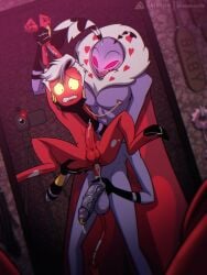 3:4 after_sex anal antennae_(anatomy) anthro arthropod balls bodily_fluids camera cuff_(restraint) cum demon duo first_person_view fur genital_fluids genital_piercing genitals hair handcuffs hazbin_hotel hellaverse helluva_boss hi_res hooves horn humanoid imp insect leaking_cum lepidopteran male male/male male_only metal_cuffs moth multi_arm multi_limb nipple_piercing nipples nude paddle penis penis_piercing piercing prismanoodle red_body restraints sex smile spread_legs tail teeth terry_(prismanoodle) valentino_(hazbin_hotel) whip white_hair wings yellow_eyes