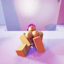 big_breasts big_eyes blushing cum eyelashes girl girl_only lashes looking_pleased looking_up masturbation messy_hair messy_hair_female photosession pink_hair roblox robloxian screenshot squirt tagme white_background