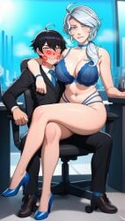 ai_generated belly_piercing choker cleavage high_heels kiss_mark lingerie lipstick_mark milf older_female_and_younger_male rwby willow_schnee