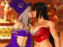 2girls big_breasts capcom_fighting_jam crossover embarrassed fatal_fury ingrid_(capcom) kissing lesbian mai_shiranui maid official_alternate_costume shy small_breasts standing street_fighter street_fighter_6