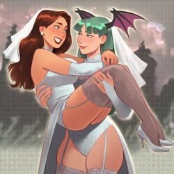2girls ai_generated big_ass big_breasts big_thighs breasts capcom crossover curvaceous curvy curvy_figure darkstalkers digital_media_(artwork) female female_only genderswap_(mtf) hips hourglass_figure huge_ass huge_breasts huge_thighs humanoid large_ass large_breasts large_thighs legs light-skinned_female light_skin marvel marvel_comics marvel_vs._capcom mature mature_female morrigan_aensland peter_parker petra_parker phophopho rule_63 slim_waist spider-man spider-man_(series) spider-woman succubus thick thick_hips thick_legs thick_thighs thighs voluptuous waist wedding_dress wedding_lingerie wedding_night wedding_veil wide_hips wide_thighs yuri