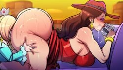 ahegao ahegao_face ai_generated analingus ass_bigger_than_head ass_eating ass_grab ass_sweat drooling dumptruck_ass eating_ass eycocho lesbian lesbian_couple lesbians mario_(series) pauline_(mario) princess_rosalina rimming rimming_female sweaty_ass yuri