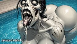 ai ai_art ai_generated big_breasts close_up cum cum_drip cum_feeding cum_fetish cum_in_mouth cum_on_tongue horror horror_(theme) legionai mouth_focus mouth_full_of_cum mouth_open mouthful open_clothes zombie zombie_girl