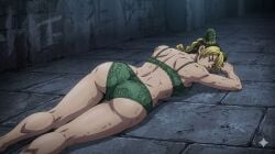 1girls ai_generated ass ass_focus bra butt butt_focus closed_eyes damaged damsel_in_distress defeated defeated_heroine eyes_closed fat_ass fat_butt female female_focus female_only femsub gemini green_hair half-dressed half_naked half_nude half_nude_female ia_generated injured injury jojo's_bizarre_adventure jojo_no_kimyou_na_bouken jolyne_cujoh jolyne_kujo knocked_out lenceria lingerie lingerie_bra lingerie_only lingerie_panties lipstick medium_boobs medium_breasts medium_tits nice_ass panties passed_out sleeping stone_ocean strong_female strong_woman thick_thighs thighhighs tired_expression tired_eyes tired_look underwear underwear_only