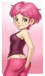 1girls aelita_schaeffer ai_generated cartoon_network code_lyoko digging_up_in_they_ass female fusionfall green_eyes pink_hair solo solo_female