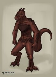 animal_humanoid dragon dragon_humanoid female horn humanoid muscular muscular_female nude quanlain red_skin solo