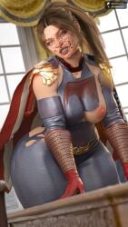 1girls 3d 3d_(artwork) alternate_version_available blonde_hair blood_on_face blue_eyes curvaceous curvy curvy_body curvy_figure darkmen3110 fat_ass homelander large_breasts looking_at_viewer ponytail ripped_clothing the_boys thick_thighs voluptuous voluptuous_female wide_hips