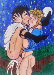 2male 2males 2men blonde_hair blushed blushed_face blushed_male color colored cum cumming cumming_inside forest forest_background forest_sex formal_clothes formal_wear gay gay_sex handdrawn handdrawn_art hiromi_higuruma joao_seu_companheiro jujutsu jujutsu_kaisen kento_nanami male/male male_only male_penetrating male_penetrating_male masculine_bottom night night_sky painting_(artwork) pencil_(artwork) sex_in_the_forest socks solo stockings traditional_art traditional_drawing_(artwork) traditional_media_(artwork)