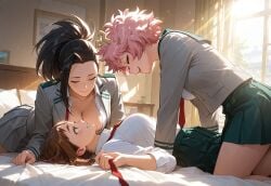 3girls ai_generated boku_no_hero_academia lesbian mina_ashido momo_yaoyorozu my_hero_academia ochako_uraraka tagme yuri