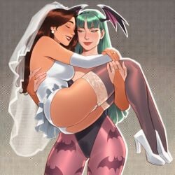2girls ai_generated big_ass big_breasts big_thighs breasts capcom crossover curvaceous curvy curvy_figure darkstalkers digital_media_(artwork) female female_only genderswap_(mtf) hips hourglass_figure huge_ass huge_breasts huge_thighs humanoid large_ass large_breasts large_thighs legs light-skinned_female light_skin marvel marvel_comics marvel_vs._capcom mature mature_female morrigan_aensland peter_parker petra_parker phophopho rule_63 slim_waist spider-man spider-man_(series) spider-woman succubus thick thick_hips thick_legs thick_thighs thighs voluptuous waist wide_hips wide_thighs yuri