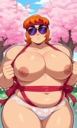 big_pecs brawl_stars buster_(brawl_stars) chubby lingerie male male_only moobs musclegut orange_hair sunglasses wide_hips yaoi
