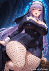 1girl ai_generated asama_miya big_breasts female female_only mature_female nun nun_outfit purple_hair revoaru sekirei thick_thighs thighs